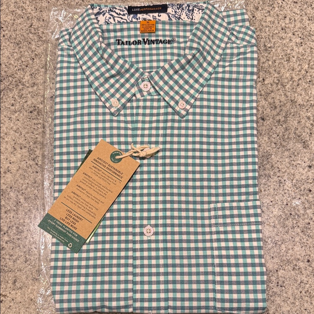 Tailor Vintage Teal and White Checkered Shirt